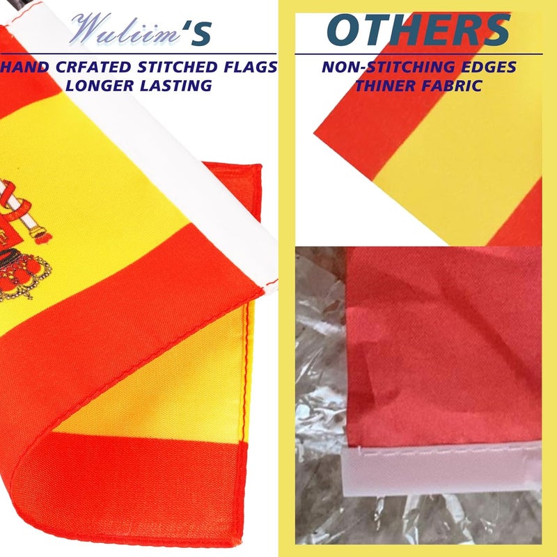 Wuliim Premiun Spain Desktop Flag Set - 4 x 6 inch Stitched Miniature Spainish Desk Flag with 12" Solid Pole, Black Base and Spear Top | Mini Spainish Office Table Flags - Vivid Color and Fade Resistant - Image 4